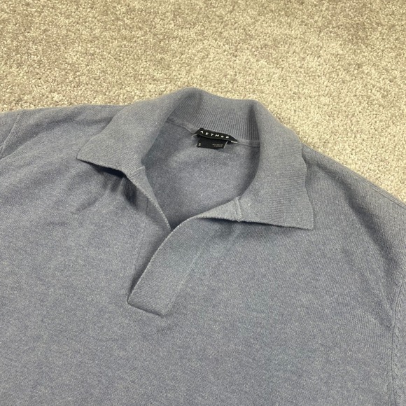 Aether Polo Shirt Mens Small Knit Cotton Cashmere Blend Short Sleeve Blue - Picture 2 of 9